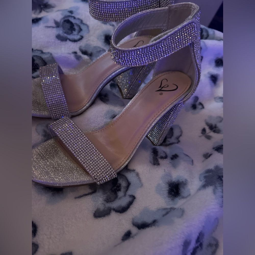 Silver Sparkly Heels with Rhinestone Straps